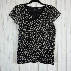 Karl Lagerfeld Black Floral Blouse Small